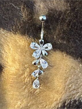 Belly Ring- Flower Tear Drop Shape dangling navel  Ring Stainless Steel